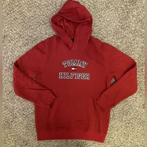 Tommy Hilfiger Boys Red Pullover Graphic Hoodie Sweatshirt Size XL (18-20)
